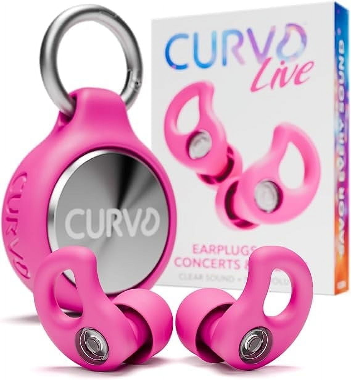 CURVD Live Stylish High-Fidelity Concert Earplugs for Live Events up to19 dB Noise Reduction, 5 Tip Sizes \u0026 Carry Case (Pink)